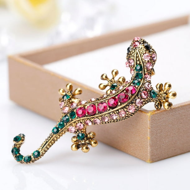 Lovely Animal Lizard Badge Corsage Collar Gold Plated Crystal Metal Brooch Pins